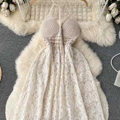 Backless Knit Mini Dress Women Halter Design Hook..