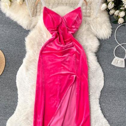 Chic Elegant Pearl Straps Long Party Dress Women..