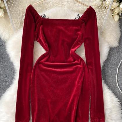 Fashion Christmas Party Red Mini Dress High Waist..