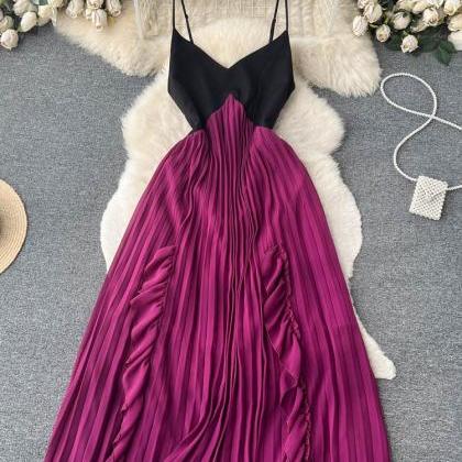 Fashion Color Patchwork Pleated Dress Women..