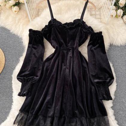 Fashion Women Princess Black Mini Dress Off..