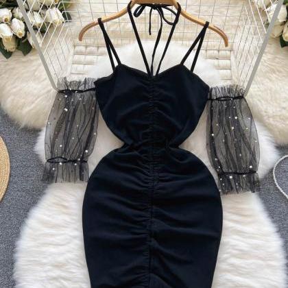 Fashion Women Princess Black Mini Dress Off..