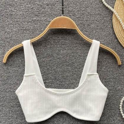 Knitted Camisole Strap Backless Solid Elastic Bra..