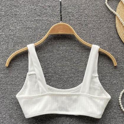Knitted Camisole Strap Backless Solid Elastic Bra..