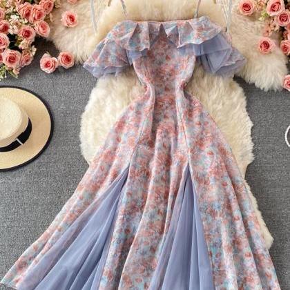 Romantic Lace Patchwork Floral Print Long Dress..