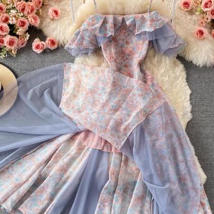 Romantic Lace Patchwork Floral Print Long Dress..