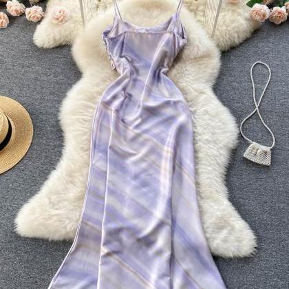Romantic Purple Tie Dye Long Party Dress Elegant..