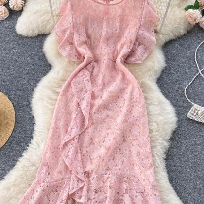 Romantic Women Lace Embroidery Party Dress Elegant..