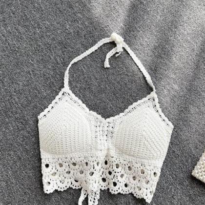 Sexy Short Tops Vacation Bikini Style Hollow Out..