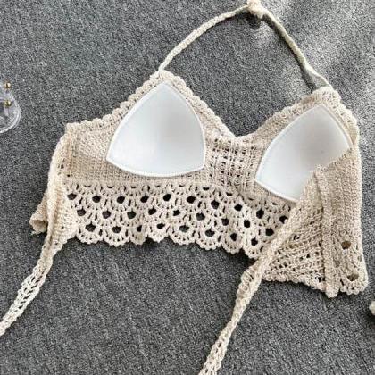 Sexy Short Tops Vacation Bikini Style Hollow Out..