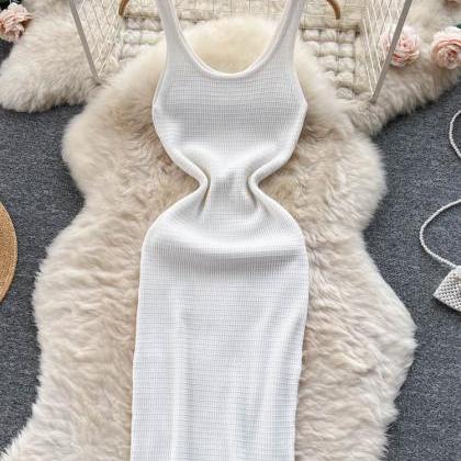 Sleeveless Knit Dress Women Elastic Waist Fashion..