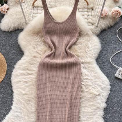 Sleeveless Knit Dress Women Elastic Waist Fashion..