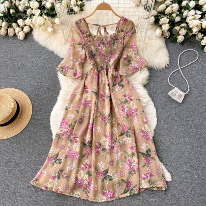 Women Dress Fashion Romantic Floral Print Chiffon..