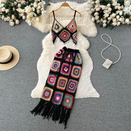Women Dress Set Dress Fashion Beach Crochet Crops..