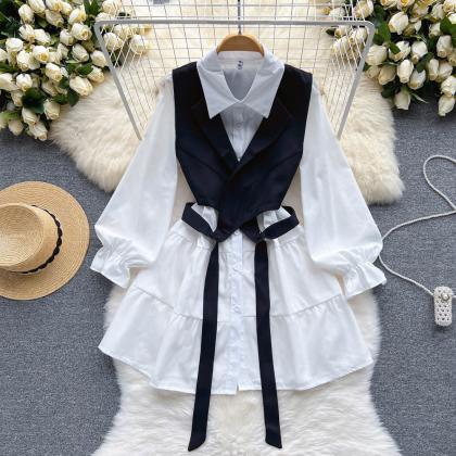 Women Dress Set Fashion White Short Blouse Dress +..