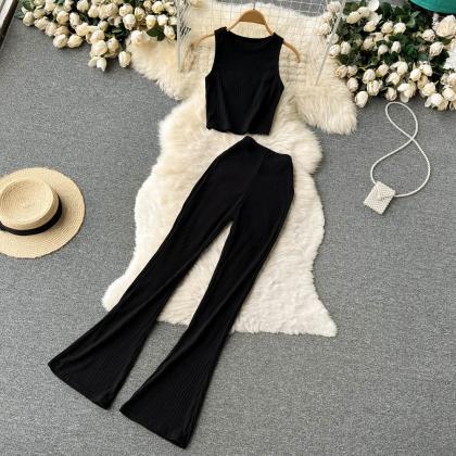 Women Two Piece Set Chic Sleeveless Crop Tops And..
