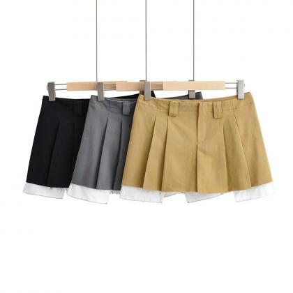 Women Low Waist With Belt Pleated Mini Skirt..