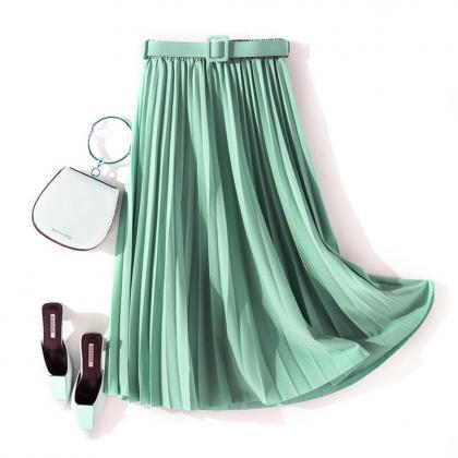 Fashion Solid Color High Waist Pleated A Line..