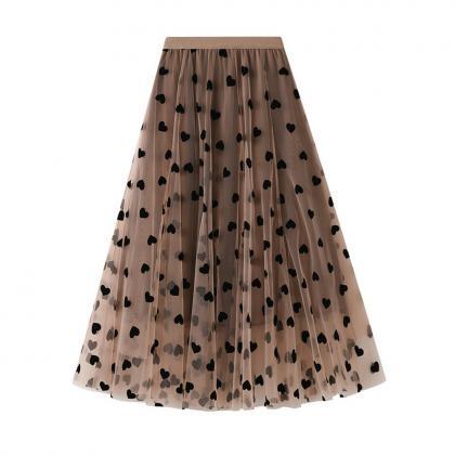Vintage Contrast Love High Waist Mesh Puffy Skirt..
