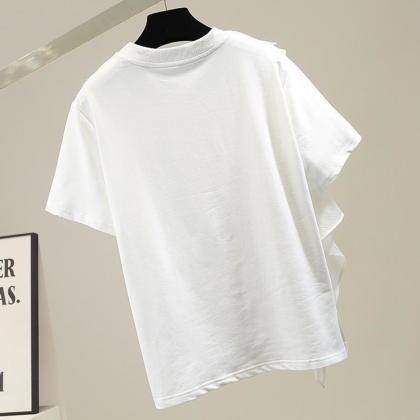 Women Design Ruffles Patchwork Loose Top T-shirt..