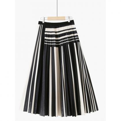 Fashion Shiny Simple Elegant Pleated Striped..