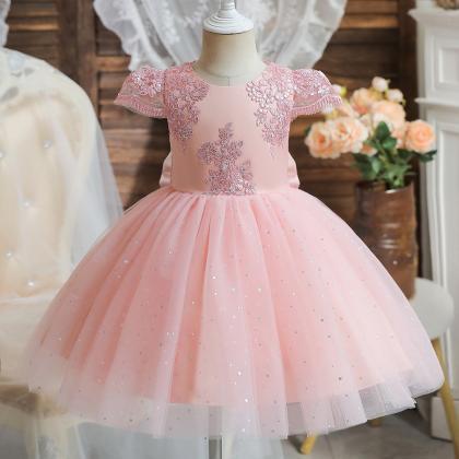 Toddler Girl Party Dress Embroidery Floral..