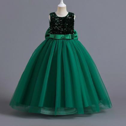Girls Party Dresses Sequined Bow Gala Prom Gown..