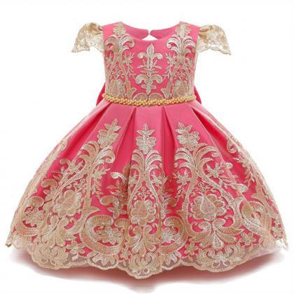 Girls Dress Lace Pageant Frock Prom Gown Flower..