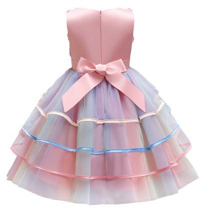 Girl Rainbow Layered Dresses For Bithday Party..