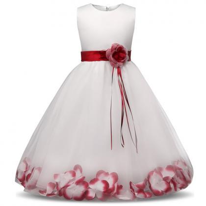 Girls Rose Petal Hem Cute Princess Floral Dress..