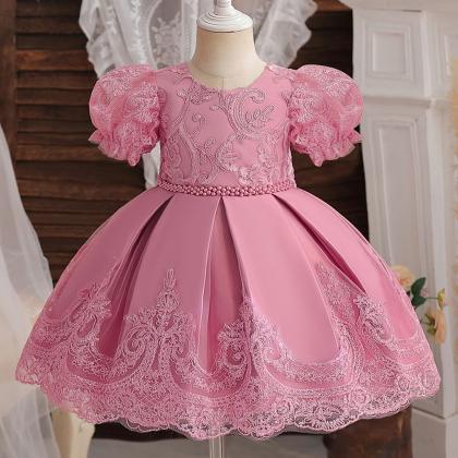 Embroidery Birthday Lace Dress For Girl Flower..
