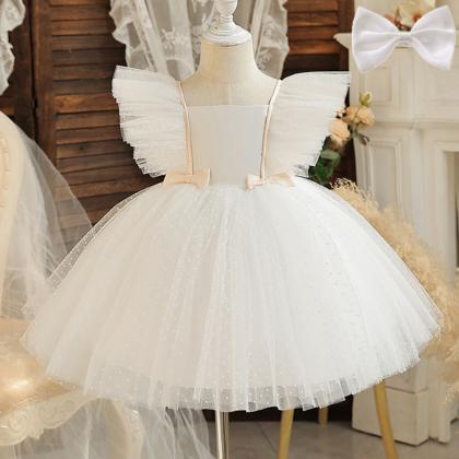 Wedding Party Dresses For Kids Girls Polka-dot..
