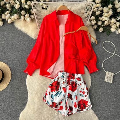 Sexy Women Floral Shorts Suit Casual Elegant..