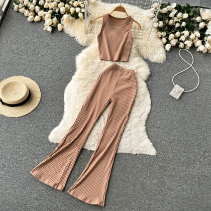 Casual Fashion Women Knitted Pants Set Sexy..