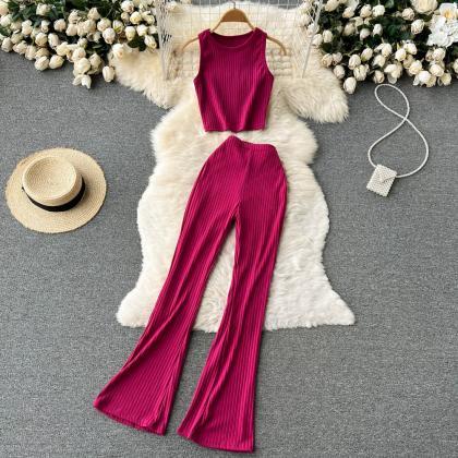 Casual Fashion Women Knitted Pants Set Sexy..