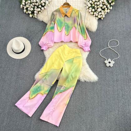 Floral Print Casual Elegant Women Trousers Suit..