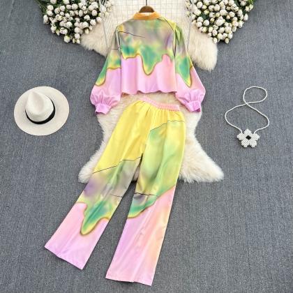 Floral Print Casual Elegant Women Trousers Suit..