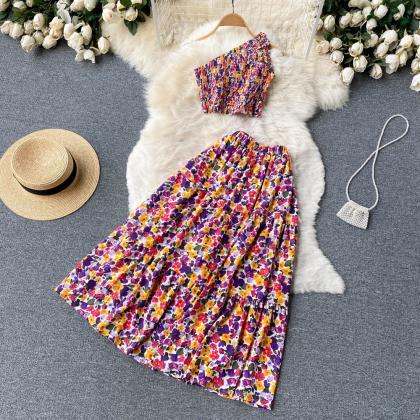 Women Casual Floral Skirt Sets Sexy Tank Tops..