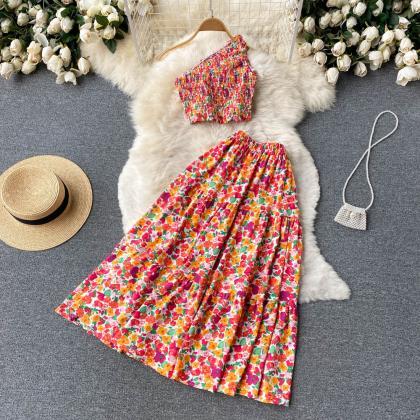 Women Casual Floral Skirt Sets Sexy Tank Tops..
