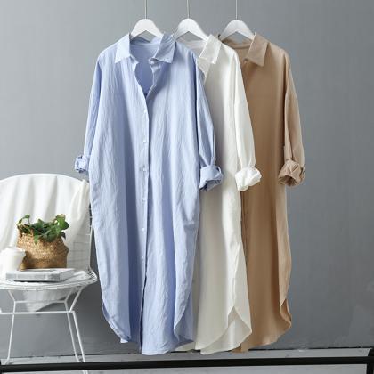 Women Long Shirts Casual Loose Cotton Linen Solid..