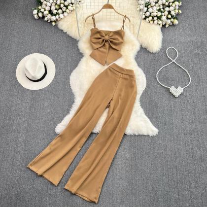 Elegant Women Casual Solid Two Pieces Set..