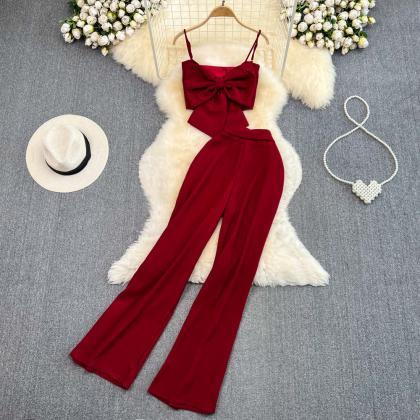 Elegant Women Casual Solid Two Pieces Set..