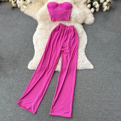 Sexy Two Piece Set Women Pants Suit Strapless Tops..