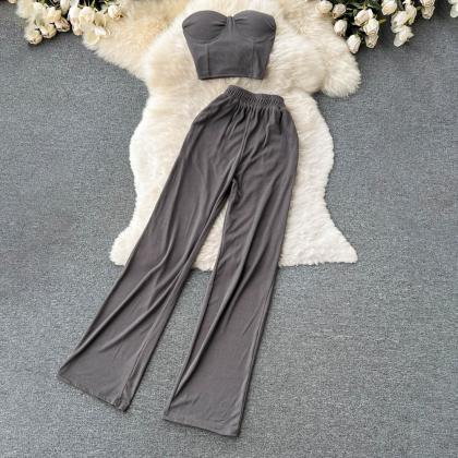 Sexy Two Piece Set Women Pants Suit Strapless Tops..