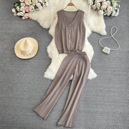 Women Fashion Casual Knitted Solid Tracksuit..