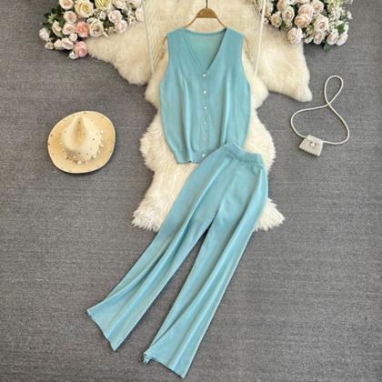 Women Fashion Casual Knitted Solid Tracksuit..