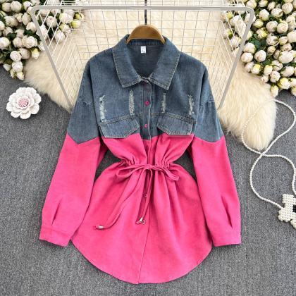 Fashion Casual Women Shirts Tops Vintage Patchwork..