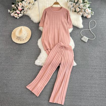 Women Fashion Casual Knitted Pantsuit Vintage..