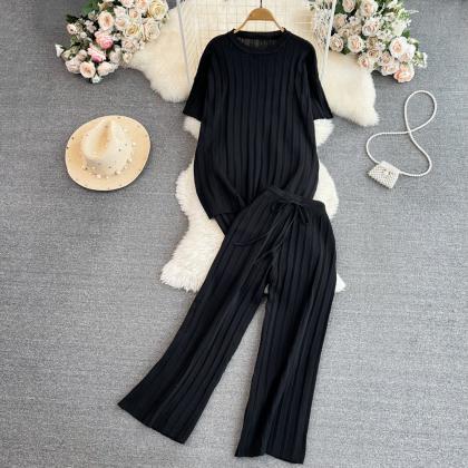 Women Fashion Casual Knitted Pantsuit Vintage..