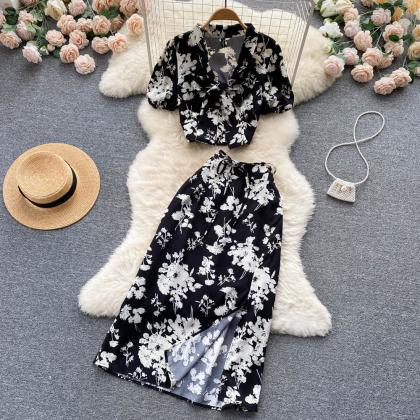 Women Floral Print Beach Two Pieces Suits Bow..